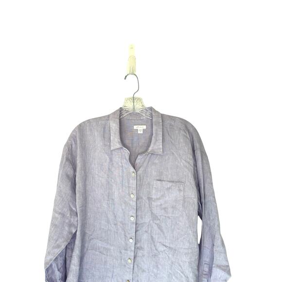 J. Jill Love Linen Purple Lagenlook Coastal Long Sleeve Blouse Size Large Petite - Picture 3 of 11